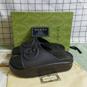 Gucci Ladies' Black G Logo Interlock Platform Sandals